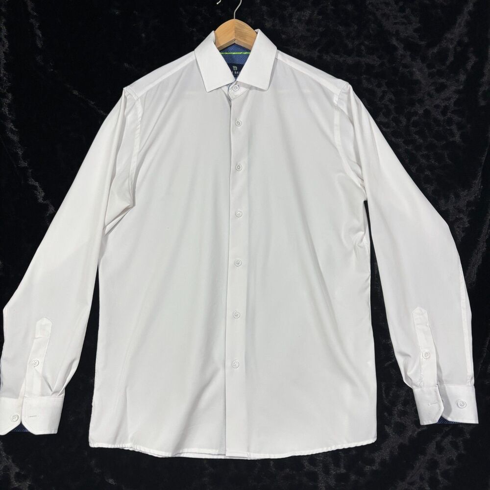 Tom Baine Performance Collection Slim Fit White Dress Shirt Office M 15-15 1/2